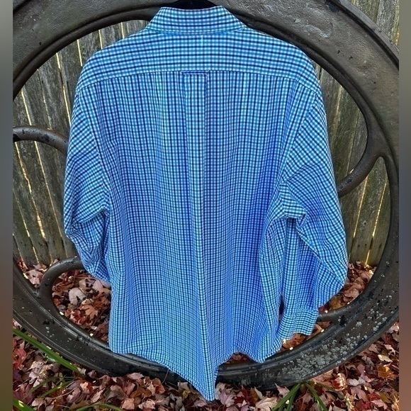 Izod Men’s Long Sleeve Classic Fit Stretch Casual Shirt (Navy & Teal Check) - Picture 4 of 6